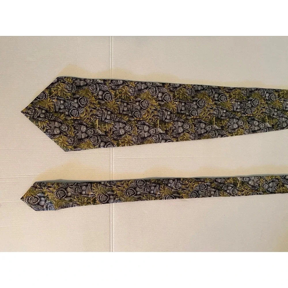 Endangered Species Mens Silk Tie Gorilla Jungle Animal Print Grey Green USA Made